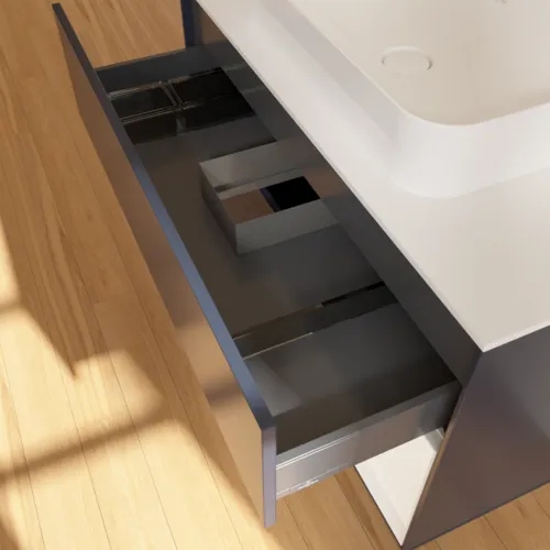 VILLEROY BOCH Toaletní skříňka Finion, s osvětlením, 2 výsuvy, 1000 x 603 x 501 mm, Midnight Blue Matt Lacquer / White Matt Lacquer / Glass White Matt #F661MTHG, obrázek 8