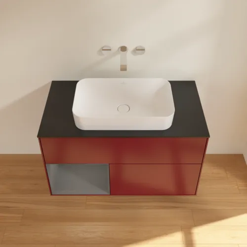 VILLEROY BOCH Toaletní skříňka Finion, s osvětlením, 2 výsuvy, 1000 x 603 x 501 mm, Pivoňka matný lak / Antracit matný lak / Sklo černé matné #F652GKHB, obrázek 4