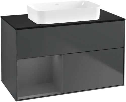 VILLEROY BOCH Toaletní skříňka Finion, s osvětlením, 2 výsuvy, 1000 x 603 x 501 mm, Midnight Blue Matt Lacquer / Anthracite Matt Lacquer / Glass Black Matt #F652GKHG