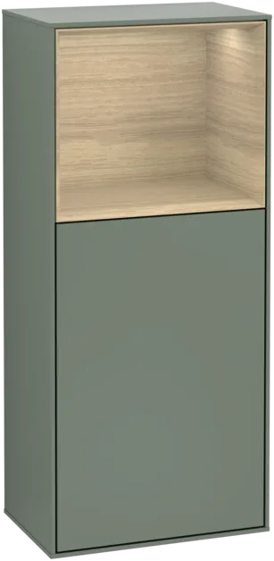 VILLEROY BOCH Boční skříňka Finion, s osvětlením, 1 dvířka, 418 x 936 x 270 mm, olivový matný lak / dubová dýha #F510PCGM