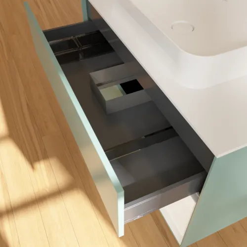 VILLEROY BOCH Toaletní skříňka Finion, s osvětlením, 2 výsuvy, 1000 x 603 x 501 mm, olivový matný lak / bílý matný lak / bílé matné sklo #F661MTGM, obrázek 8