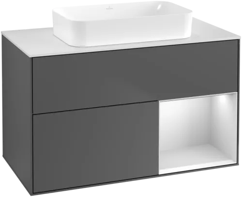 VILLEROY BOCH Toaletní skříňka Finion, s osvětlením, 2 výsuvy, 1000 x 603 x 501 mm, antracitový matný lak / bílý matný lak / bílé matné sklo #F661MTGK