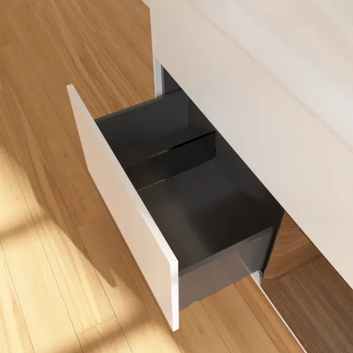 VILLEROY BOCH Toaletní skříňka Finion, s osvětlením, 2 výsuvy, 1000 x 603 x 501 mm, bílý matný lak / ořechová dýha / sklo bílé matné #F661GNMT, obrázek 7