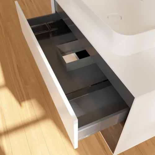 VILLEROY BOCH Toaletní skříňka Finion, s osvětlením, 2 výsuvy, 1000 x 603 x 501 mm, bílý matný lak / ořechová dýha / sklo bílé matné #F661GNMT, obrázek 8