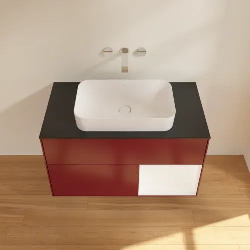 VILLEROY BOCH Toaletní skříňka Finion, s osvětlením, 2 výsuvy, 1000 x 603 x 501 mm, Pivoňka matný lak / Bílý matný lak / Sklo černé matné #F662MTHB, obrázek 2