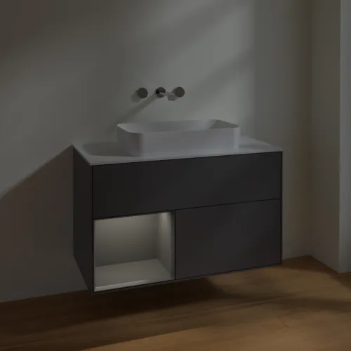 VILLEROY BOCH Toaletní skříňka Finion, s osvětlením, 2 výsuvy, 1000 x 603 x 501 mm, antracit matný lak / antracit matný lak / sklo bílé matné #F651GKGK, obrázek 5