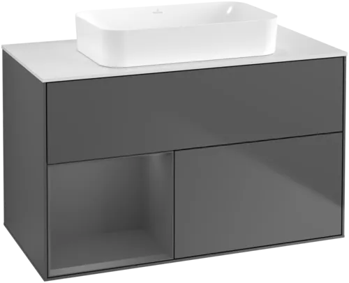 VILLEROY BOCH Toaletní skříňka Finion, s osvětlením, 2 výsuvy, 1000 x 603 x 501 mm, antracit matný lak / antracit matný lak / sklo bílé matné #F651GKGK