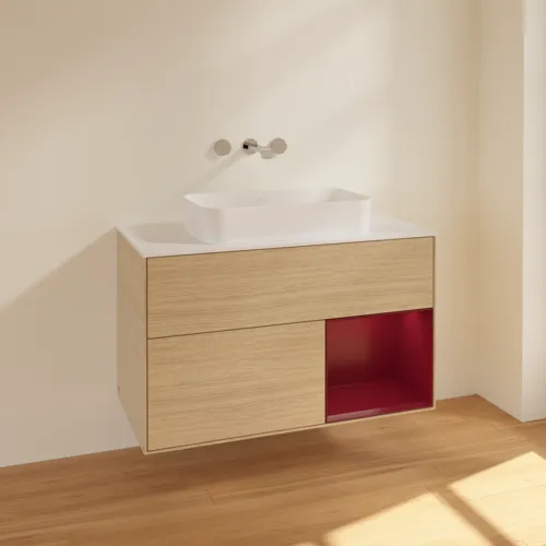 VILLEROY BOCH Toaletní stolek Finion, s osvětlením, 2 výsuvy, 1000 x 603 x 501 mm, dubová dýha / matný lak Pivoňka / matné bílé sklo #F661HBPC, obrázek 2