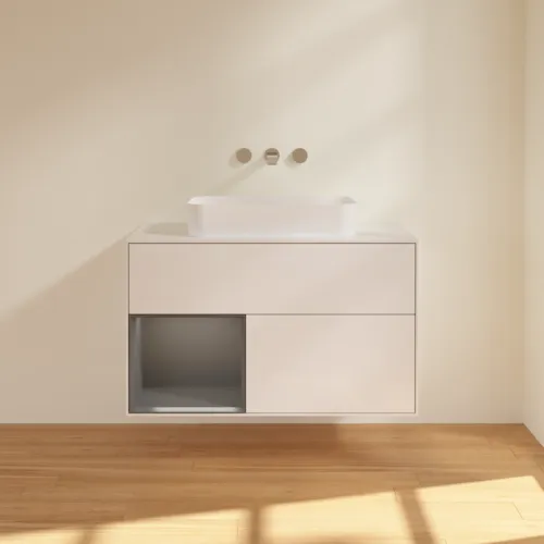 VILLEROY BOCH Umyvadlová skříňka Finion, s osvětlením, 2 výsuvy, 1000 x 603 x 501 mm, lesklý bílý lak / antracitový matný lak / bílé matné sklo #F651GKGF, obrázek 3