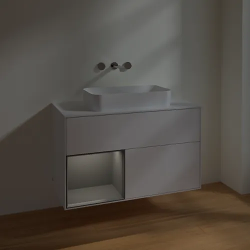 VILLEROY BOCH Umyvadlová skříňka Finion, s osvětlením, 2 výsuvy, 1000 x 603 x 501 mm, lesklý bílý lak / antracitový matný lak / bílé matné sklo #F651GKGF, obrázek 5