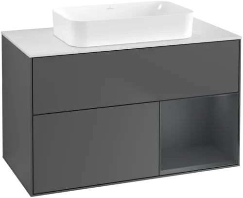 VILLEROY BOCH Toaletní skříňka Finion, s osvětlením, 2 výsuvy, 1000 x 603 x 501 mm, antracitový matný lak / půlnoční modrý matný lak / bílé matné sklo #F661HGGK