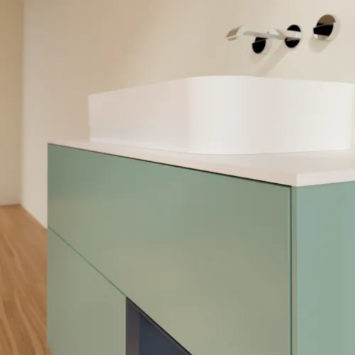 VILLEROY BOCH Toaletní skříňka Finion, s osvětlením, 2 výsuvy, 1000 x 603 x 501 mm, olivový matný lak / půlnoční modrý matný lak / bílé matné sklo #F661HGGM, obrázek 6
