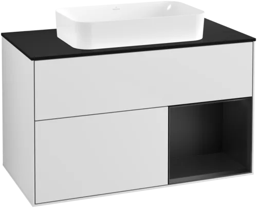 VILLEROY BOCH Toaletní skříňka Finion, s osvětlením, 2 výsuvy, 1000 x 603 x 501 mm, bílý matný lak / černý matný lak / černé matné sklo #F662PDMT