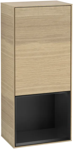 VILLEROY BOCH Boční skříňka Finion, s osvětlením, 1 dvířka, 418 x 936 x 270 mm, dubová dýha / černý matný lak #F550PDPC