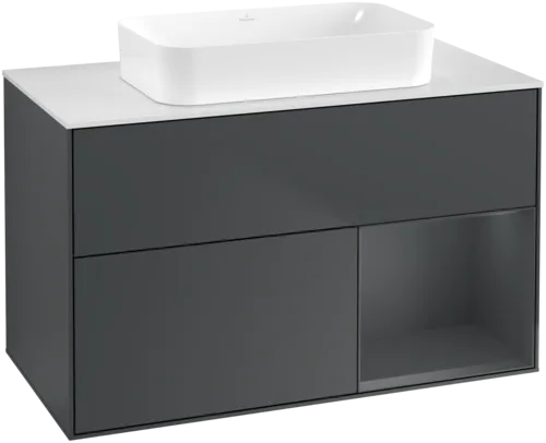 VILLEROY BOCH Toaletní skříňka Finion, s osvětlením, 2 výsuvy, 1000 x 603 x 501 mm, Midnight Blue Matt Lacquer / Midnight Blue Matt Lacquer / Glass White Matt #F661HGHG