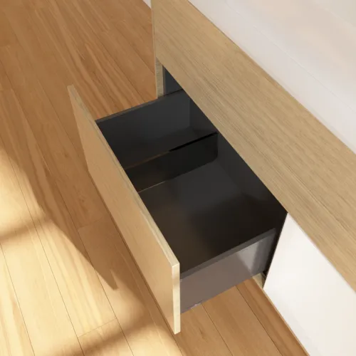 VILLEROY BOCH Toaletní skříňka Finion, s osvětlením, 2 výsuvy, 1000 x 603 x 501 mm, dubová dýha / bílý matný lak / sklo bílé matné #F661MTPC, obrázek 7