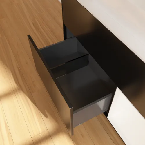VILLEROY BOCH Toaletní skříňka Finion, s osvětlením, 2 výsuvy, 1000 x 603 x 501 mm, černý matný lak / bílý matný lak / bílé matné sklo #F661MTPD, obrázek 7