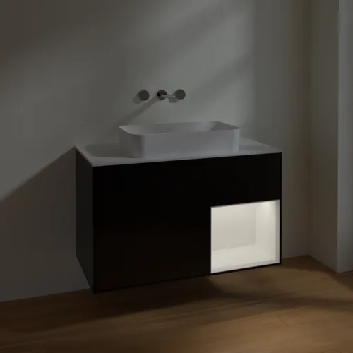 VILLEROY BOCH Toaletní skříňka Finion, s osvětlením, 2 výsuvy, 1000 x 603 x 501 mm, černý matný lak / bílý matný lak / bílé matné sklo #F661MTPD, obrázek 5