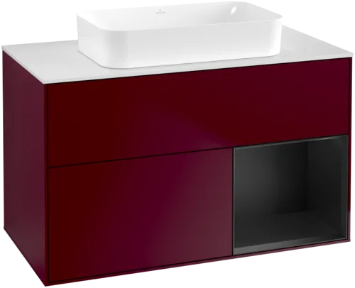 VILLEROY BOCH Toaletní skříňka Finion, s osvětlením, 2 výsuvy, 1000 x 603 x 501 mm, Pivoňka matný lak / Černý matný lak / Sklo bílé matné #F661PDHB