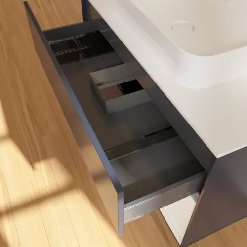 VILLEROY BOCH Toaletní skříňka Finion, s osvětlením, 2 výsuvy, 1000 x 603 x 501 mm, Midnight Blue Matt Lacquer / Glossy White Lacquer / Glass White Matt #F661GFHG, obrázek 8