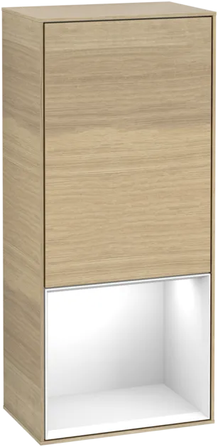 VILLEROY BOCH Boční skříňka Finion, s osvětlením, 1 dvířka, 418 x 936 x 270 mm, dubová dýha / lesklý bílý lak #F550GFPC