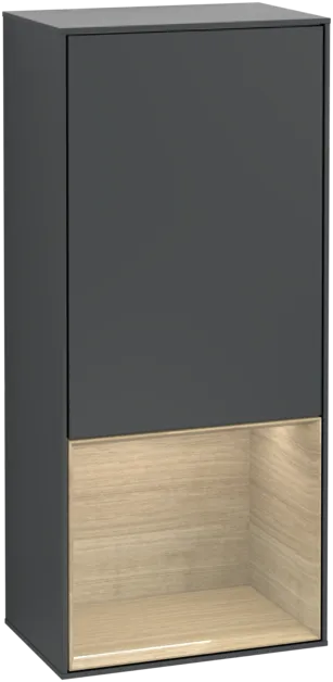 VILLEROY BOCH Boční skříňka Finion, s osvětlením, 1 dvířka, 418 x 936 x 270 mm, matný lak Midnight Blue / dubová dýha #F540PCHG
