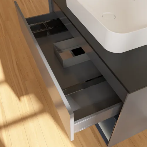 VILLEROY BOCH Toaletní skříňka Finion, s osvětlením, 2 výsuvy, 1000 x 603 x 501 mm, antracitový matný lak / půlnoční modrý matný lak / černé matné sklo #F662HGGK, obrázek 8
