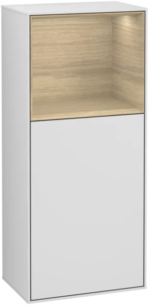 VILLEROY BOCH Boční skříňka Finion, s osvětlením, 1 dvířka, 418 x 936 x 270 mm, bílý matný lak / dubová dýha #F500PCMT