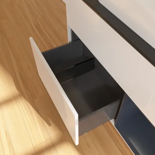 VILLEROY BOCH Toaletní skříňka Finion, s osvětlením, 2 výsuvy, 1000 x 603 x 501 mm, lesklý bílý lak / půlnoční modrý matný lak / černé matné sklo #F662HGGF, obrázek 7