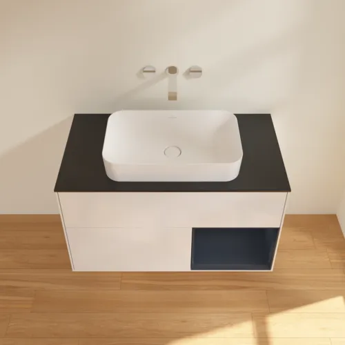 VILLEROY BOCH Toaletní skříňka Finion, s osvětlením, 2 výsuvy, 1000 x 603 x 501 mm, lesklý bílý lak / půlnoční modrý matný lak / černé matné sklo #F662HGGF, obrázek 4