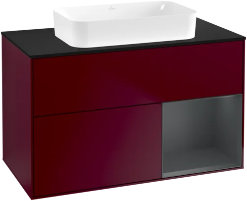 VILLEROY BOCH Toaletní skříňka Finion, s osvětlením, 2 výsuvy, 1000 x 603 x 501 mm, Peony Matt Lacquer / Midnight Blue Matt Lacquer / Glass Black Matt #F662HGHB