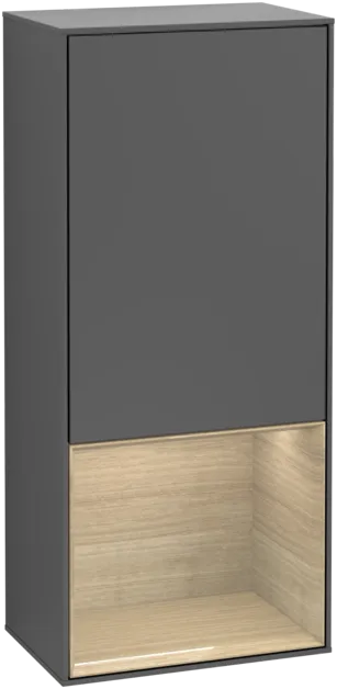 VILLEROY BOCH Boční skříňka Finion, s osvětlením, 1 dvířka, 418 x 936 x 270 mm, antracitový matný lak / dubová dýha #F540PCGK