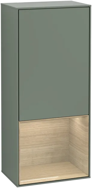 VILLEROY BOCH Boční skříňka Finion, s osvětlením, 1 dvířka, 418 x 936 x 270 mm, olivový matný lak / dubová dýha #F540PCGM
