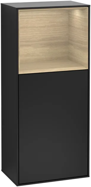 VILLEROY BOCH Boční skříňka Finion, s osvětlením, 1 dveře, 418 x 936 x 270 mm, černý matný lak / dubová dýha #F500PCPD