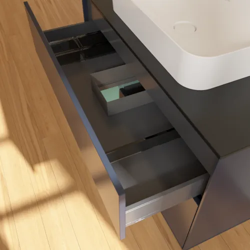 VILLEROY BOCH Toaletní skříňka Finion, s osvětlením, 2 výsuvy, 1000 x 603 x 501 mm, Midnight Blue Matt Lacquer / Olive Matt Lacquer / Glass Black Matt #F652GMHG, obrázek 8