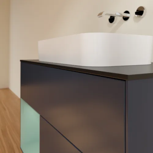 VILLEROY BOCH Toaletní skříňka Finion, s osvětlením, 2 výsuvy, 1000 x 603 x 501 mm, Midnight Blue Matt Lacquer / Olive Matt Lacquer / Glass Black Matt #F652GMHG, obrázek 6