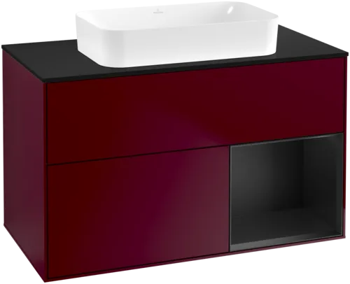 VILLEROY BOCH Toaletní skříňka Finion, s osvětlením, 2 výsuvy, 1000 x 603 x 501 mm, Peony Matt Lacquer / Black Matt Lacquer / Glass Black Matt #F662PDHB