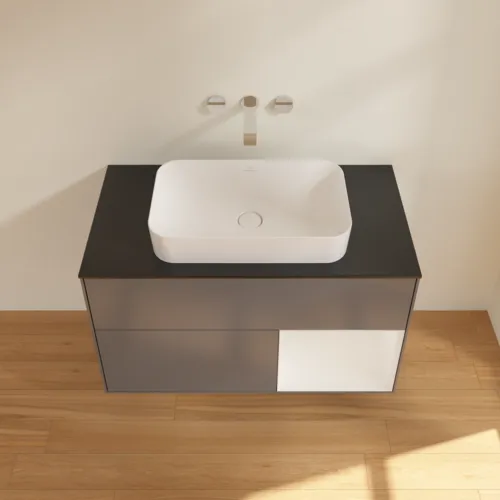 VILLEROY BOCH Toaletní skříňka Finion, s osvětlením, 2 výsuvy, 1000 x 603 x 501 mm, antracit matný lak / lesklý bílý lak / sklo černé matné #F662GFGK, obrázek 4