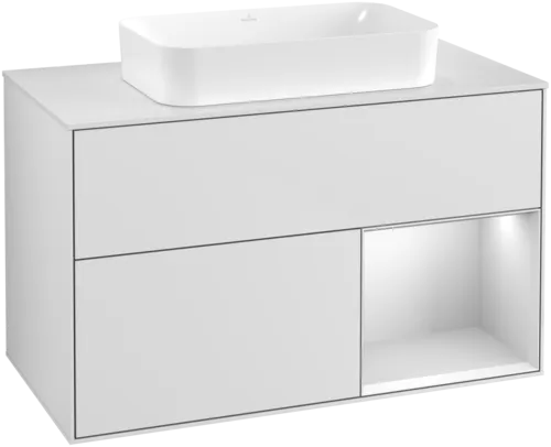 VILLEROY BOCH Toaletní skříňka Finion, s osvětlením, 2 výsuvy, 1000 x 603 x 501 mm, bílý matný lak / bílý matný lak / sklo bílé matné #F661MTMT