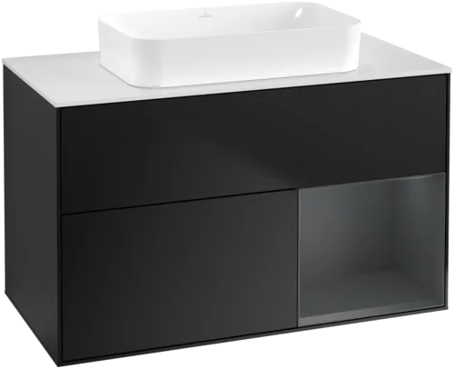 VILLEROY BOCH Toaletní skříňka Finion, s osvětlením, 2 výsuvy, 1000 x 603 x 501 mm, černý matný lak / půlnoční modrý matný lak / bílé matné sklo #F661HGPD