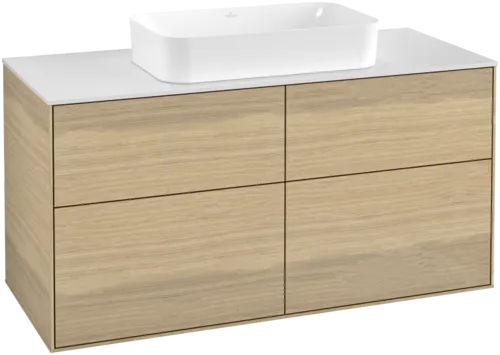 VILLEROY BOCH Toaletní skříňka Finion, 4 výsuvy, 1200 x 603 x 501 mm, dubová dýha / sklo bílé matné #F67100PC