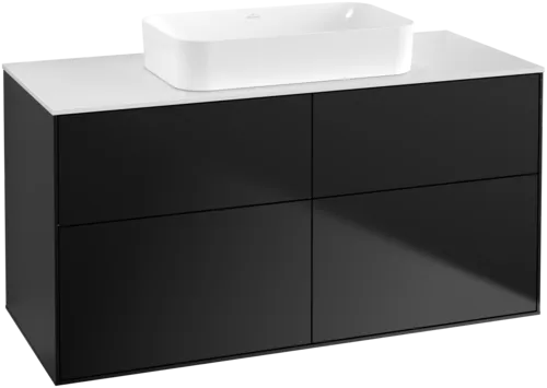VILLEROY BOCH Toaletní skříňka Finion, 4 výsuvy, 1200 x 603 x 501 mm, černý matný lak / bílé matné sklo #F67100PD