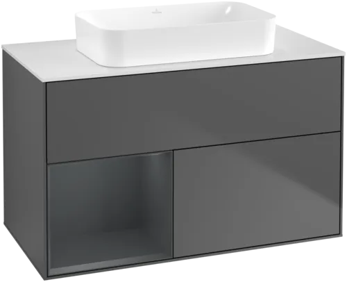 VILLEROY BOCH Toaletní skříňka Finion, s osvětlením, 2 výsuvy, 1000 x 603 x 501 mm, antracitový matný lak / půlnoční modrý matný lak / bílé matné sklo #F651HGGK