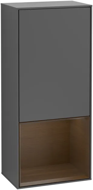 VILLEROY BOCH Boční skříňka Finion, s osvětlením, 1 dvířka, 418 x 936 x 270 mm, antracitový matný lak / ořechová dýha #F550GNGK