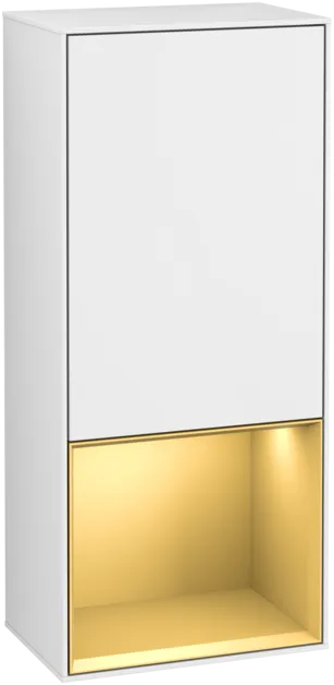 VILLEROY BOCH Boční skříňka Finion, s osvětlením, 1 dveře, 418 x 936 x 270 mm, lesklý bílý lak / zlatý matný lak #F540HFGF