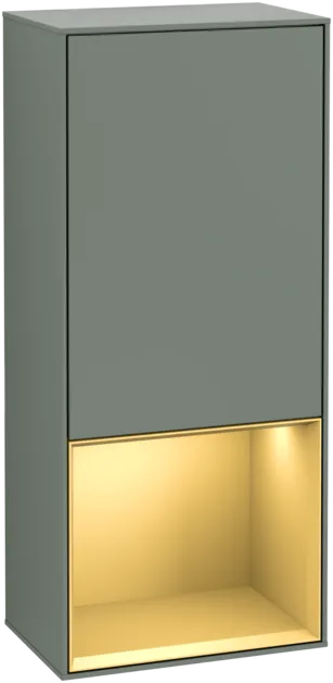VILLEROY BOCH Boční skříňka Finion, s osvětlením, 1 dveře, 418 x 936 x 270 mm, olivový matný lak / zlatý matný lak #F540HFGM