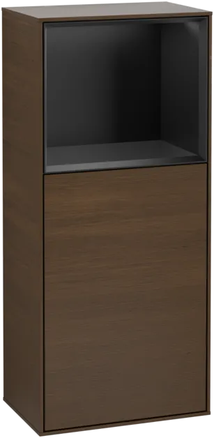 VILLEROY BOCH Boční skříňka Finion, s osvětlením, 1 dvířka, 418 x 936 x 270 mm, ořechová dýha / černý matný lak #F500PDGN