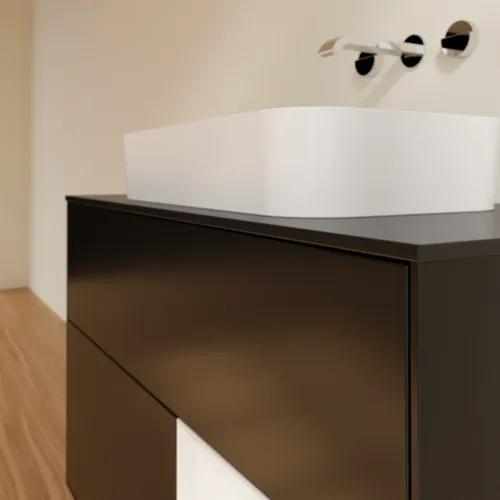 VILLEROY BOCH Umyvadlová skříňka Finion, s osvětlením, 2 výsuvy, 1000 x 603 x 501 mm, černý matný lak / lesklý bílý lak / černé matné sklo #F662GFPD, obrázek 6