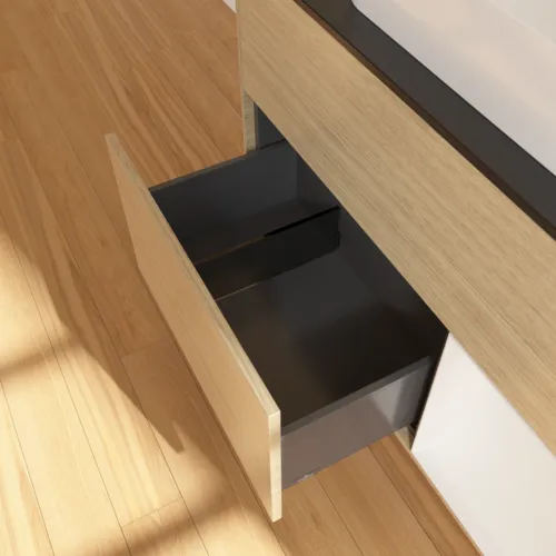 VILLEROY BOCH Toaletní skříňka Finion, s osvětlením, 2 výsuvy, 1000 x 603 x 501 mm, dubová dýha / lesklý bílý lak / černé matné sklo #F662GFPC, obrázek 7