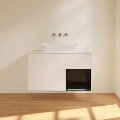 VILLEROY BOCH Toaletní skříňka Finion, s osvětlením, 2 výsuvy, 1000 x 603 x 501 mm, bílý matný lak / černý matný lak / bílé matné sklo #F661PDMT, obrázek 3